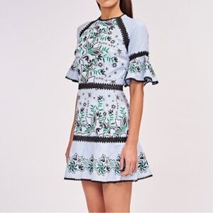 AMUR Blue Embroidered Mini Dress Size 2